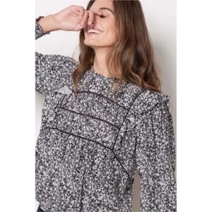 RAILS Kadi Floral Long Sleeve Top Blouse‎ Black White Ruffle Women's